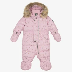 Deux par Deux Snowwear|Coats & Jackets*Pink Floral Print Hooded Baby Snowsuit