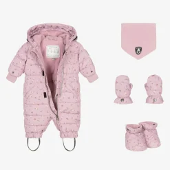Deux par Deux Snowwear|Coats & Jackets*Pink Floral Print Hooded Baby Snowsuit