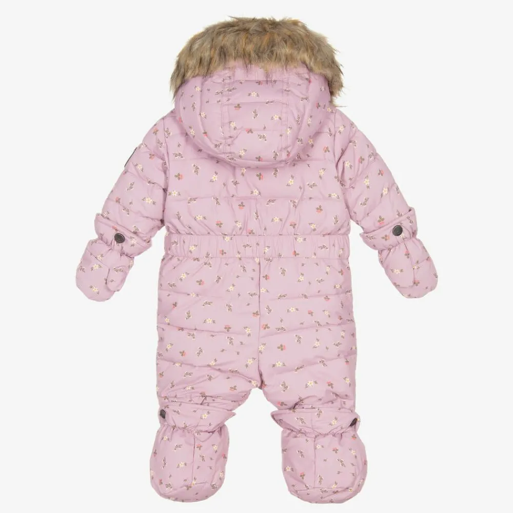 Deux par Deux Snowwear|Coats & Jackets*Pink Floral Print Hooded Baby Snowsuit