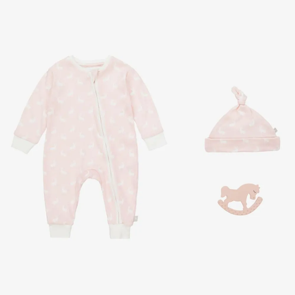 The Little Tailor Gifts|Babysuits*Pink Hare Print Cotton Babysuit Set