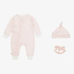 The Little Tailor Gifts|Babysuits*Pink Hare Print Cotton Babysuit Set