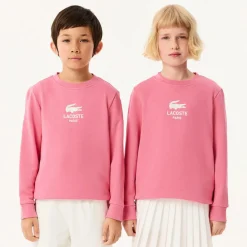 Lacoste Tops*Pink Organic Cotton Crocodile Logo Sweatshirt