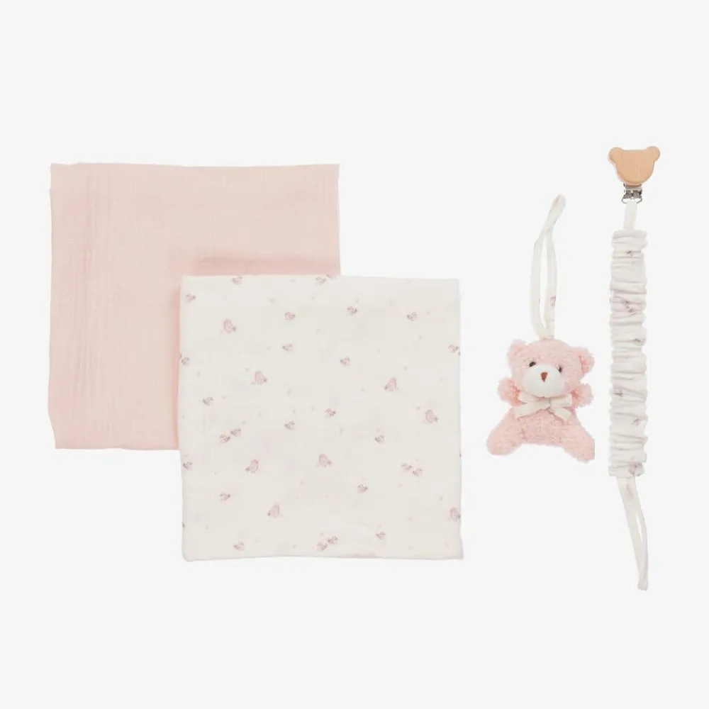 Jamiks Gifts*Pink Organic Cotton Muslin Cloth & Dummy Clip Set