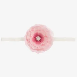 Cute Cute Hair Accessories*Pink Silk Flower & Ivory Headband with Diamanté