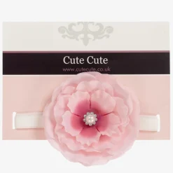 Cute Cute Hair Accessories*Pink Silk Flower & Ivory Headband with Diamanté