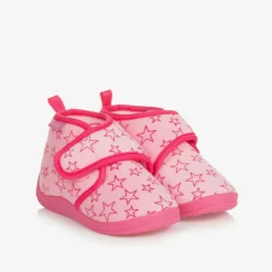 Playshoes Slippers|Slippers*Pink Star Velour Slippers