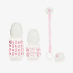 Guess Gifts*Pink Teddy Bear Bottle & Dummy Set