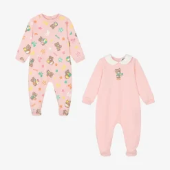 Moschino Baby Gifts|Babysuits*Pink Teddy Bear Cotton Babygrows (2 Pack)