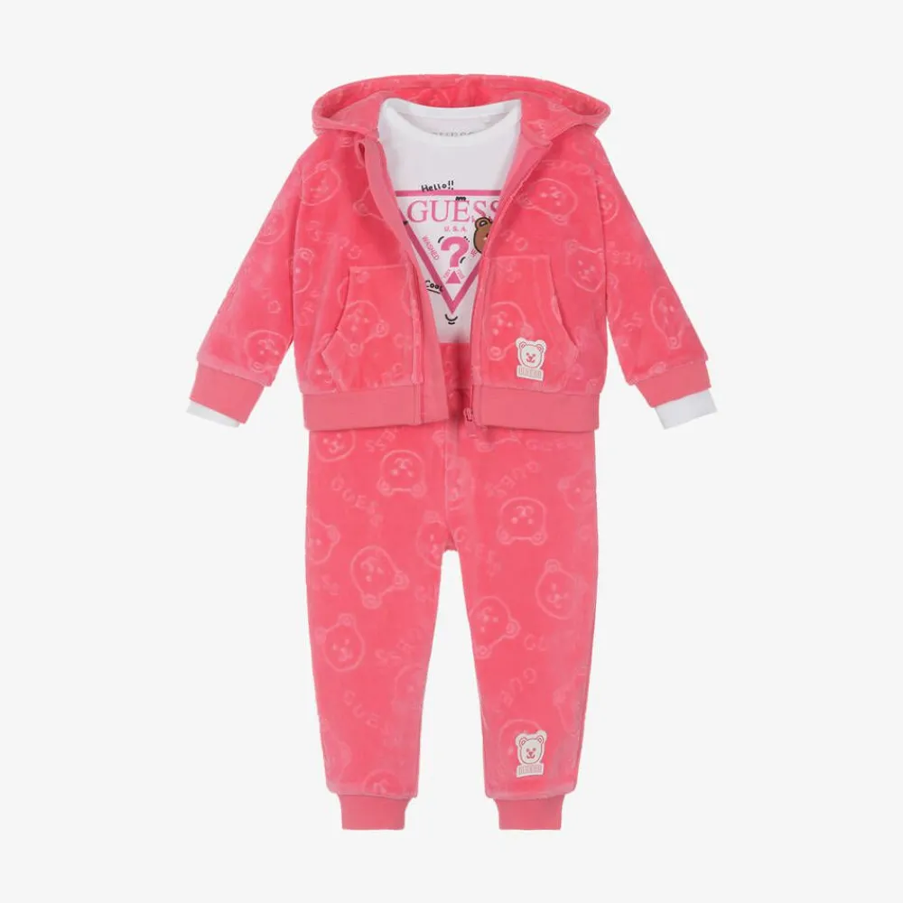 Guess Outfit Sets|Outfit Sets*Pink Velour Baby Tracksuit Set