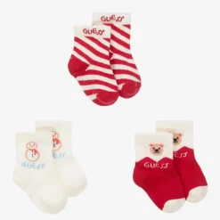 Guess Socks|Socks*Red & Ivory Cotton Baby Socks (3 Pack)