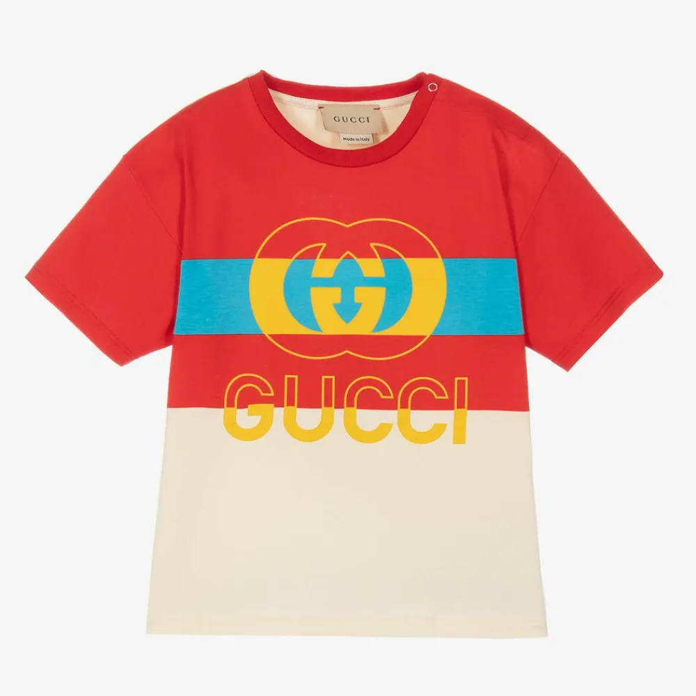 Gucci Tops*Red & Ivory Interlocking G Baby T-Shirt