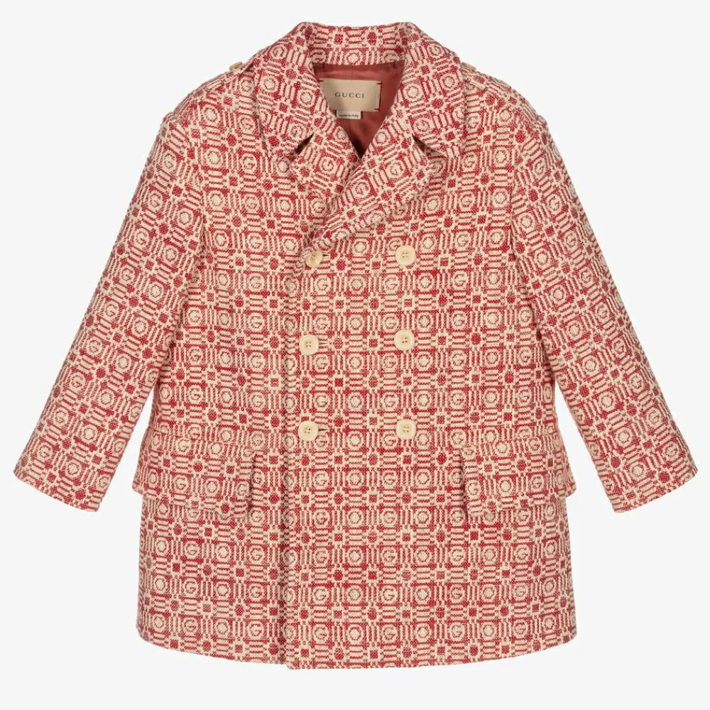 Gucci Coats & Jackets*Red & Ivory Logo Cotton Coat