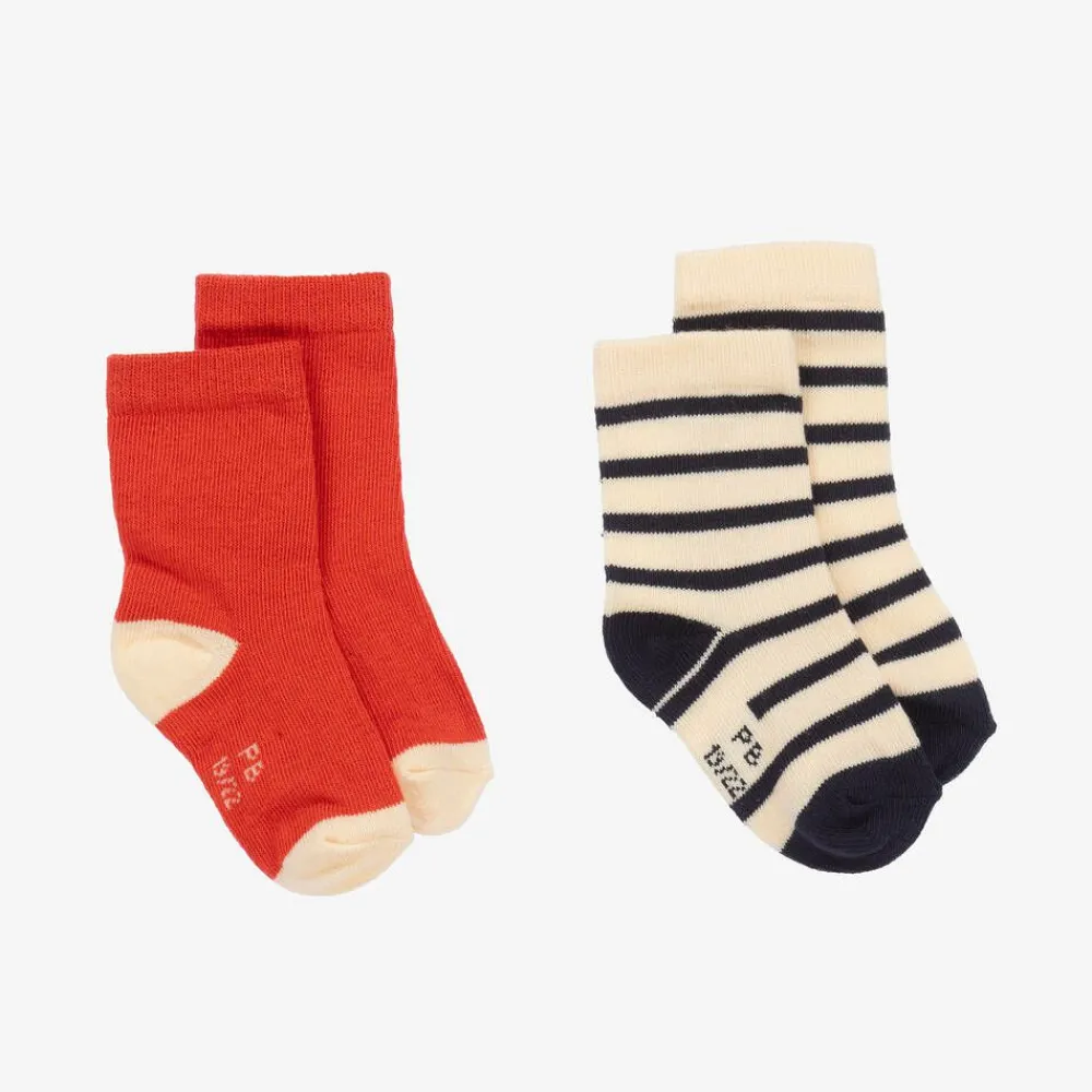 Petit Bateau Socks*Red & Navy Blue Striped Socks (2 Pack)