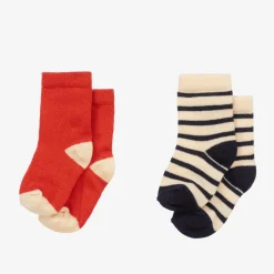 Petit Bateau Socks*Red & Navy Blue Striped Socks (2 Pack)