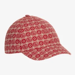 Gucci Hats*Red Double G Geometric Cotton Jacquard Cap