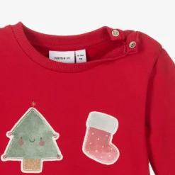 NAME IT Tops|Tops*Red Festive Cotton Baby Sweatshirt