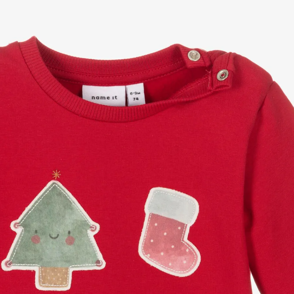 NAME IT Tops|Tops*Red Festive Cotton Baby Sweatshirt