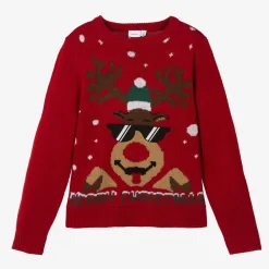 NAME IT Tops*Red Festive Reindeer Sweater