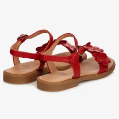 Childrens Classics Sandals*Red Leather Flower Sandals