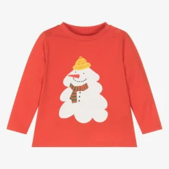 Stella McCartney Kids Tops*Red Organic Cotton Snowman Baby Top