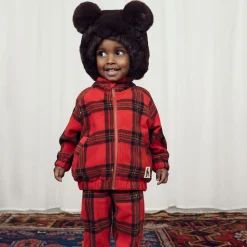 Mini Rodini Tops*Red Tartan Check Zip-Up Fleece Top
