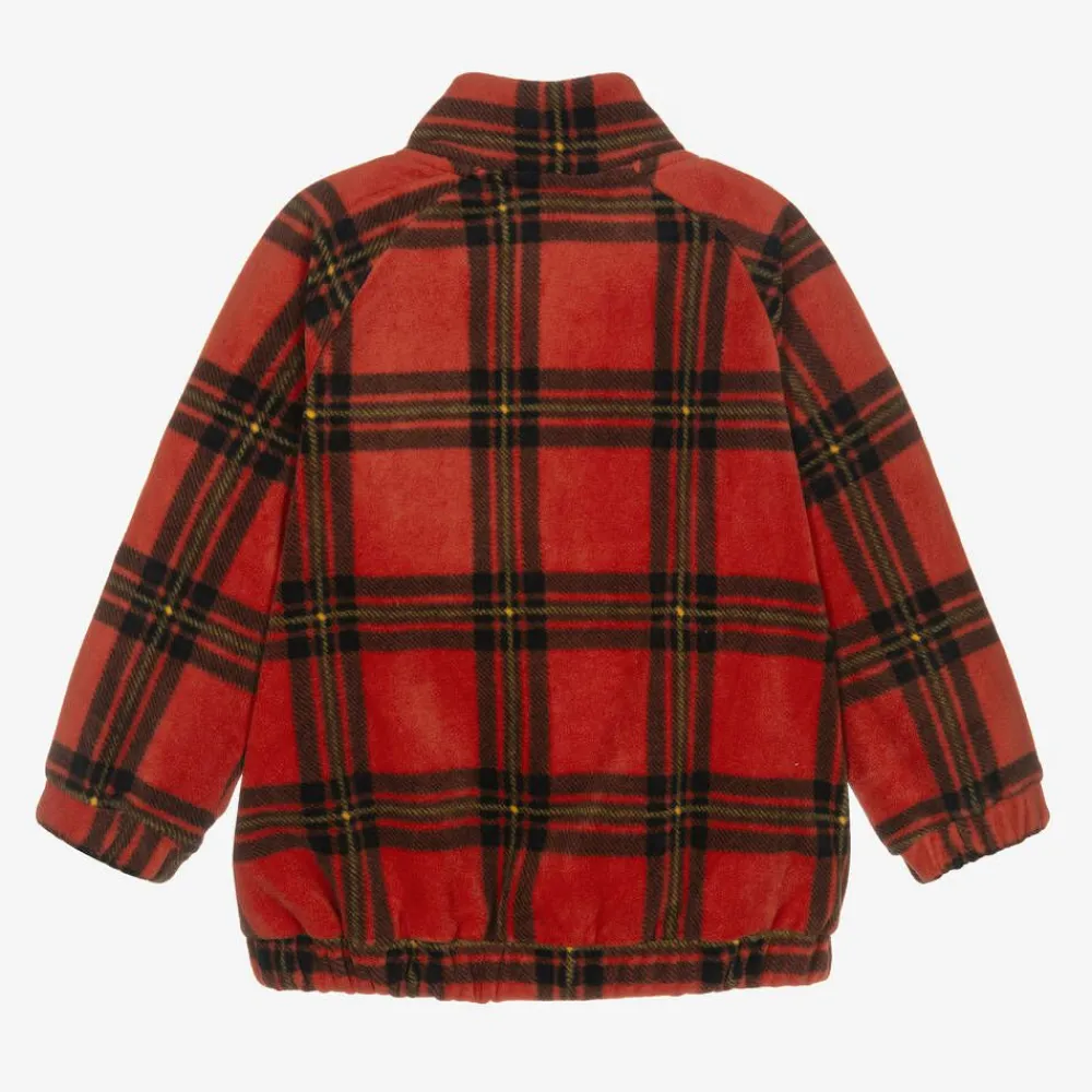 Mini Rodini Tops*Red Tartan Check Zip-Up Fleece Top
