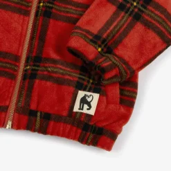 Mini Rodini Tops*Red Tartan Check Zip-Up Fleece Top