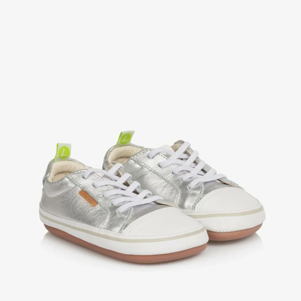 Tip Toey Joey Trainers|Trainers*Silver Leather First Walker Trainers