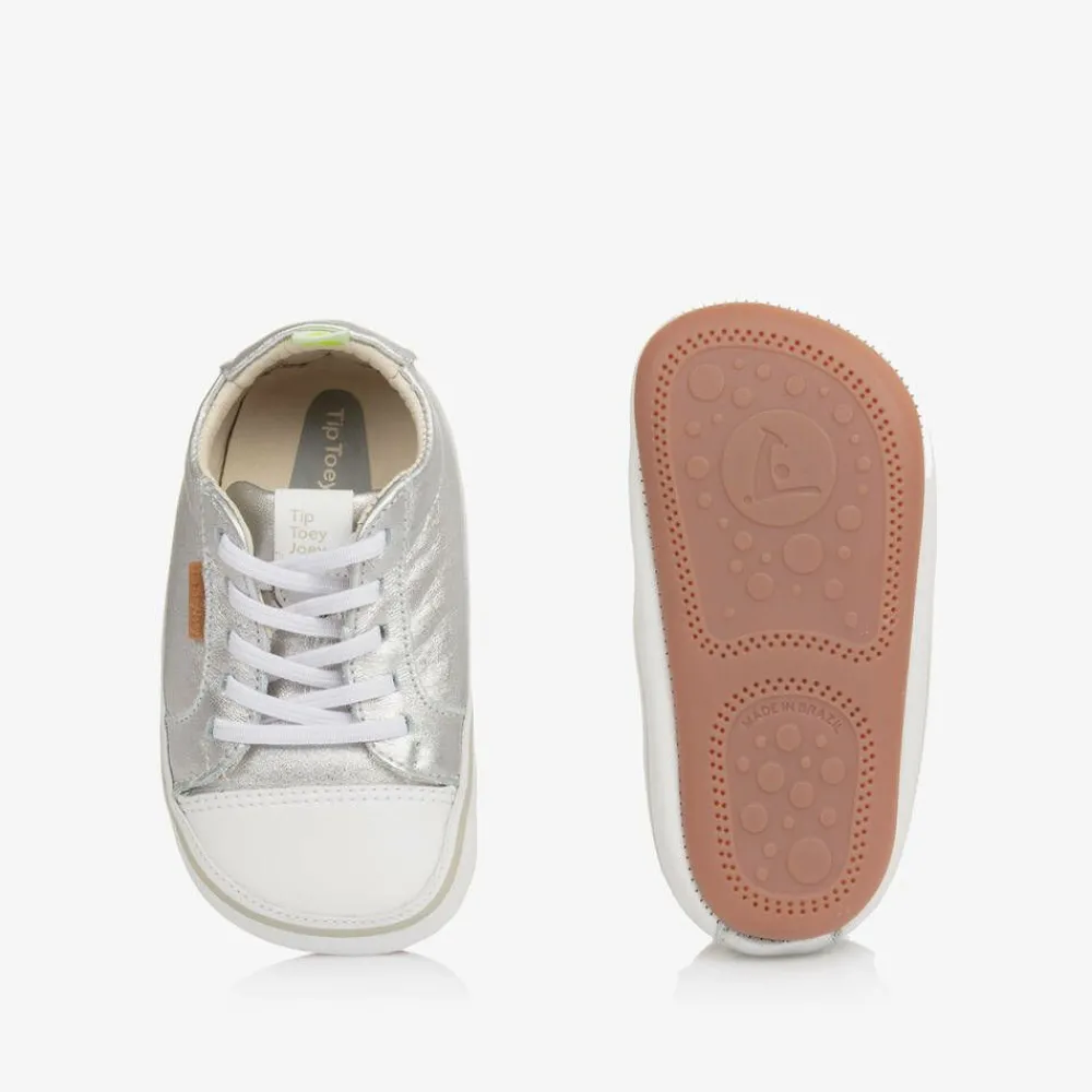 Tip Toey Joey Trainers|Trainers*Silver Leather First Walker Trainers