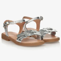Childrens Classics Sandals*Silver Leather Flower Sandals
