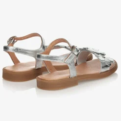 Childrens Classics Sandals*Silver Leather Flower Sandals