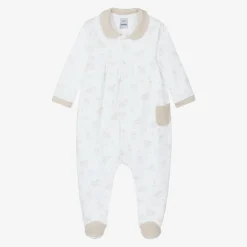 Babidu Babysuits*White & Beige Cotton Babygrow