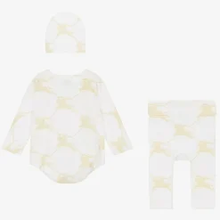 Burberry Gifts|Babysuits*White & Beige Cotton EKD Babysuit Set