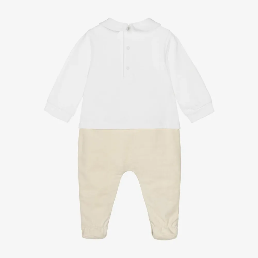 Moschino Baby Gifts|Babysuits*White & Beige Organic Cotton Babygrow