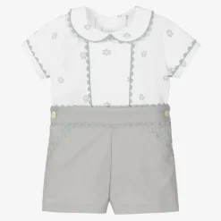 Ancar Outfit Sets|Outfit Sets*White & Grey Cotton Baby Buster Suit
