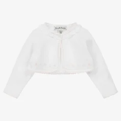 Sarah Louise Tops*White & Pink Knitted Bolero Cardigan