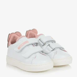 Moschino Kid-Teen Trainers*White & Pink Leather Teddy Bear Trainers