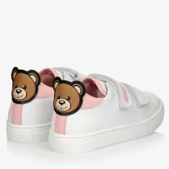 Moschino Kid-Teen Trainers*White & Pink Leather Teddy Bear Trainers