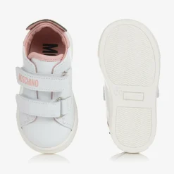 Moschino Kid-Teen Trainers*White & Pink Leather Teddy Bear Trainers