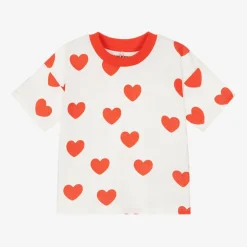 Mini Rodini Tops*White & Red Heart Print Cotton T-Shirt