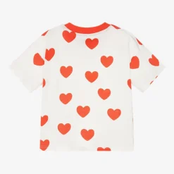 Mini Rodini Tops*White & Red Heart Print Cotton T-Shirt