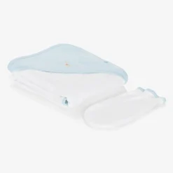 Kissy Kissy Towels & Robes*White & Blue Cotton Hooded Towel & Mitt Set