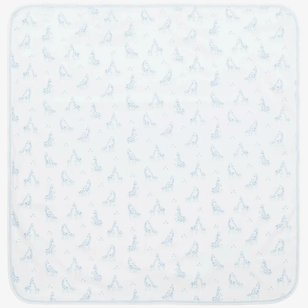 Kissy Kissy Gifts*White & Blue Giraffe Glee Pima Cotton Blanket (73cm)