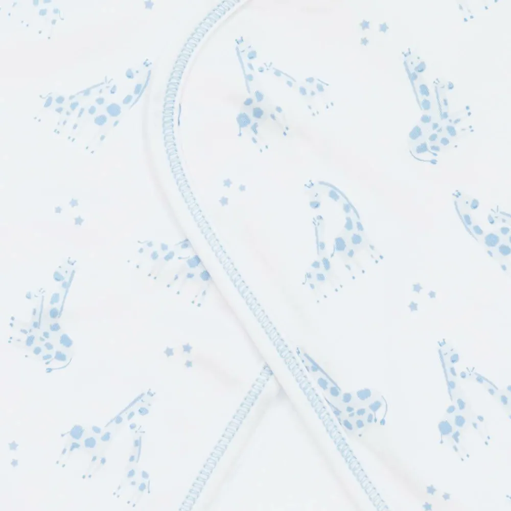 Kissy Kissy Gifts*White & Blue Giraffe Glee Pima Cotton Blanket (73cm)
