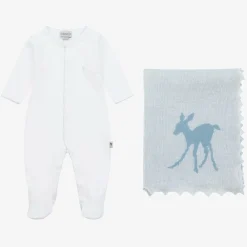 G.H.Hurt amp; Son Gifts|Babysuits*White Cotton & Blue Wool Baby Gift Set