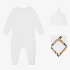 Burberry Gifts|Babysuits*White Cotton Check Babysuit Gift Set