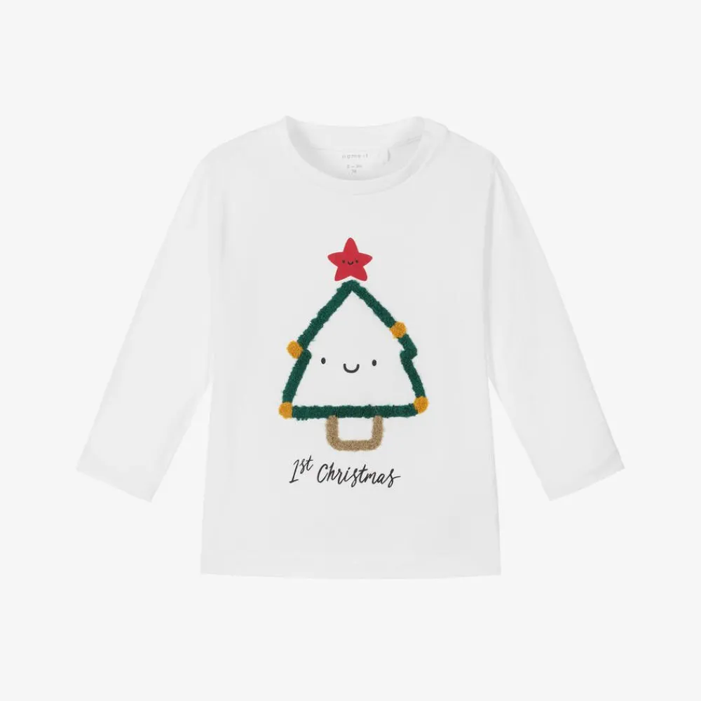 NAME IT Tops|Tops*White Cotton Christmas Baby Top