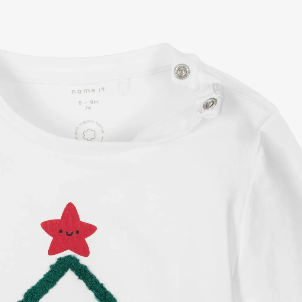 NAME IT Tops|Tops*White Cotton Christmas Baby Top