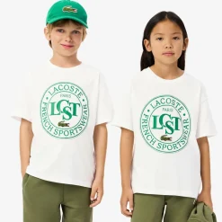 Lacoste Tops*White Cotton Circle Logo T-Shirt