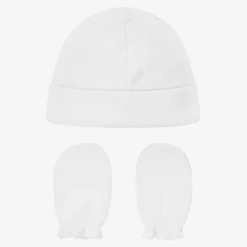 Babidu Hats*White Cotton Hat & Mittens Set